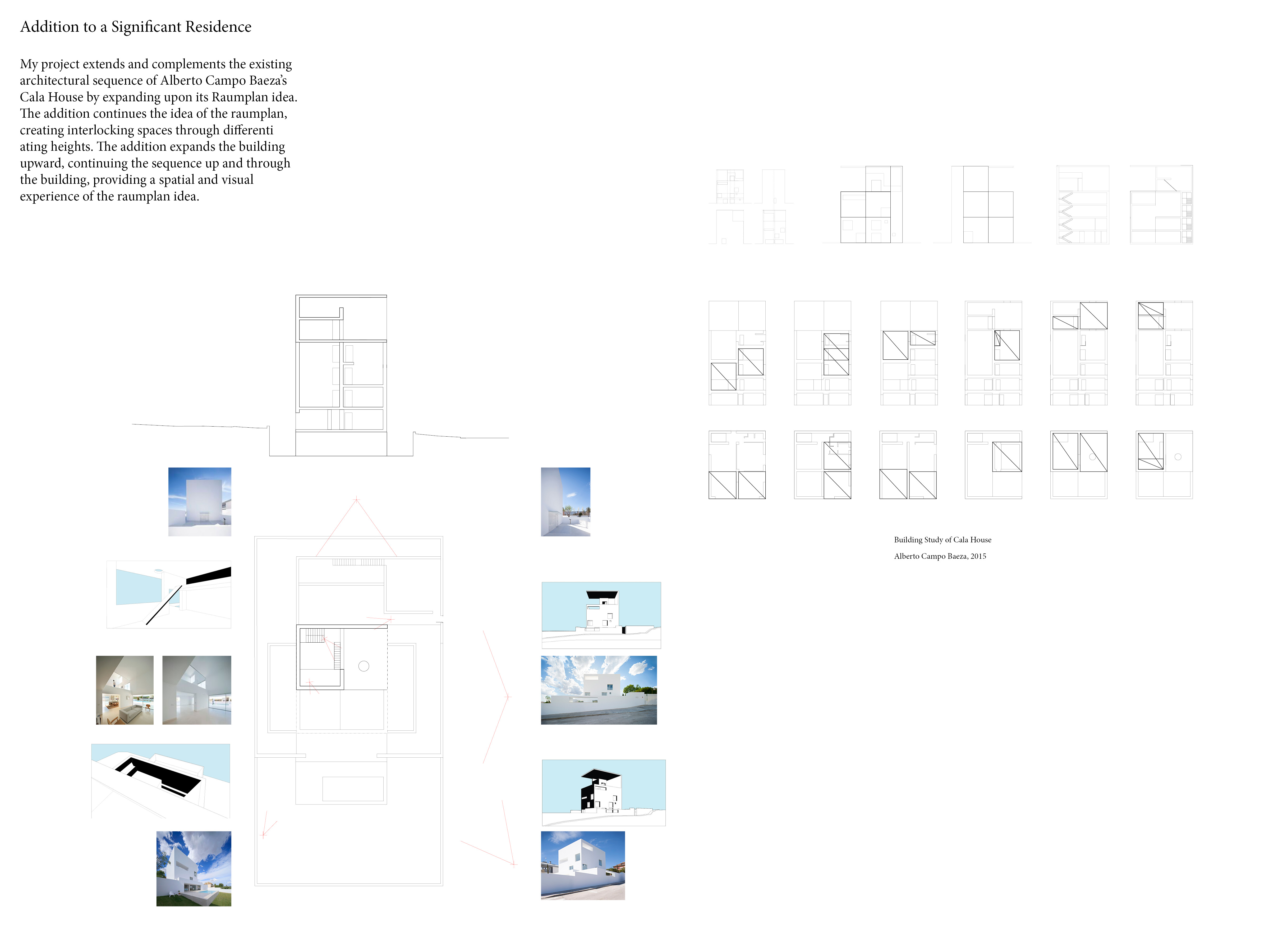 Plans, folding studies, and model photographs of the Cala House addition